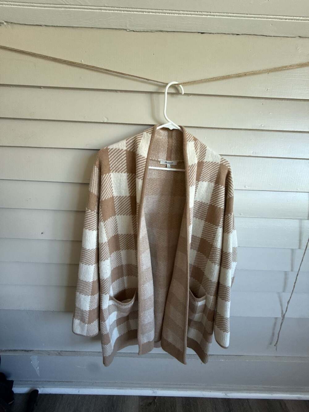 Madewell perfect fall cozy Cardigan XS Buffalo Check Tan Cream